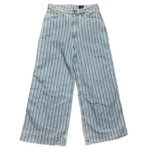 AG Adriano Goldschmied Women's Rosie High Waist Crop Wide Leg Jeans Sz 32 Stripe - Picture 3 of 13